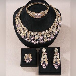 Gold and Pink Floral Necklace Set